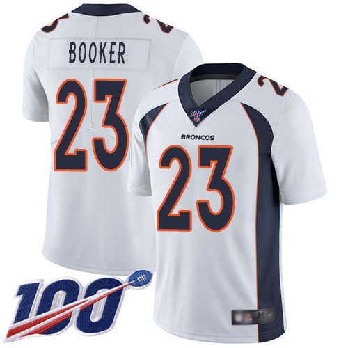 Men Denver Broncos #23 Devontae Booker White Vapor Untouchable Limited Player 100th Season Football NFL Jersey